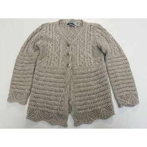 Women's Aran Craft Ireland Linen Cotton Blend Cable Knit Cardigan Size Small